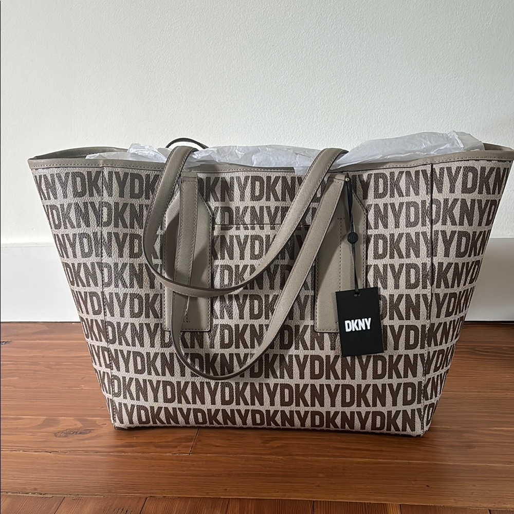 DKNY Brown Structured Tote Bag with Leather Handles